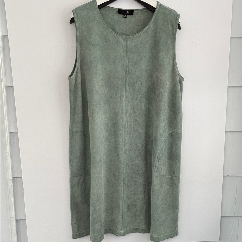 Joh Sleeveless Sage Velvety Faux Suede Dress with Pockets XL